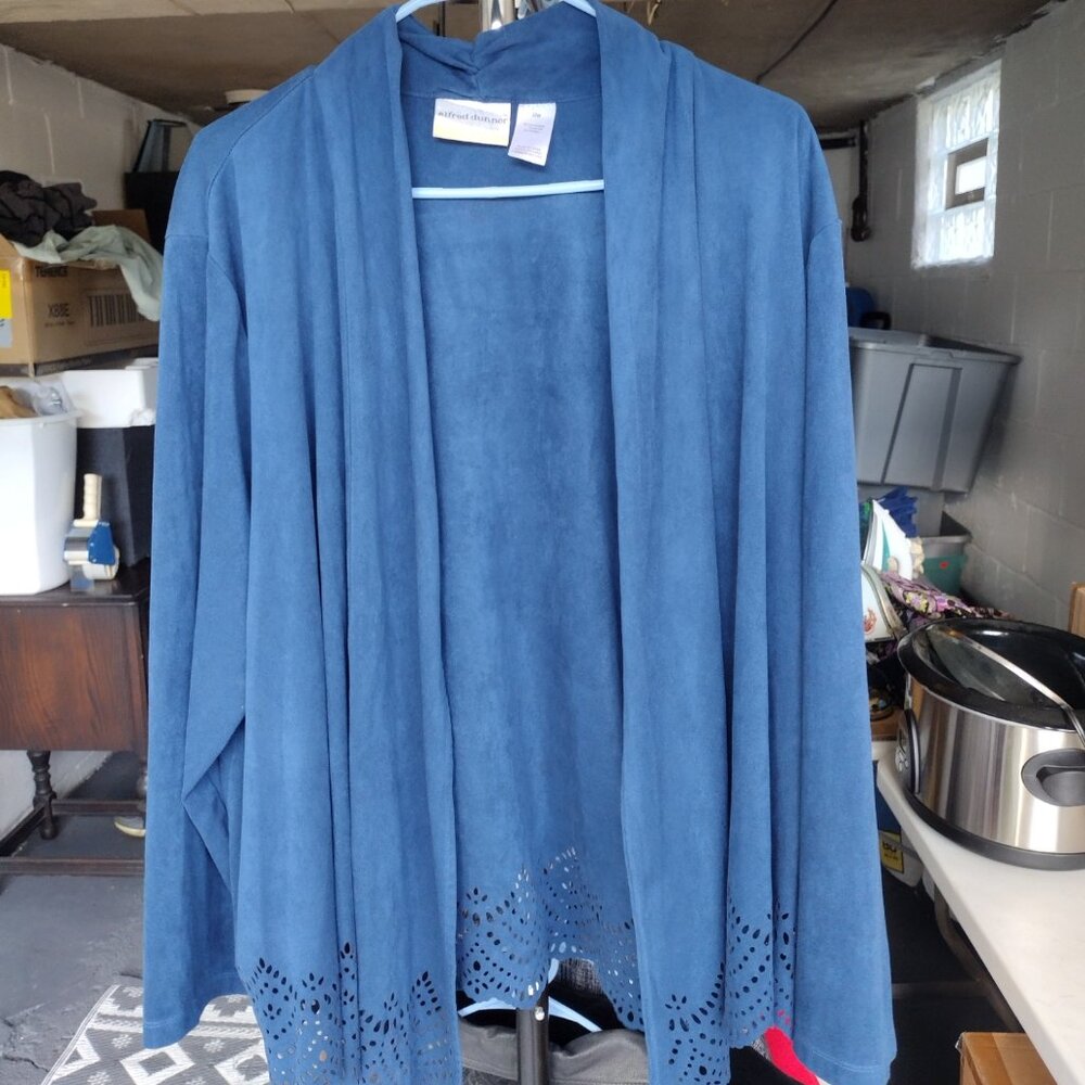 Alfred Dunner Women's Faux-Suede Cutout Jacket Blue Size 22W